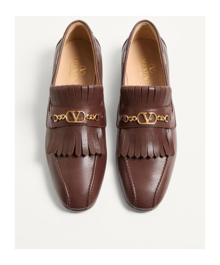 Shop Valentino Vlogo Signature Kidskin Loafer With Fringes In Brown