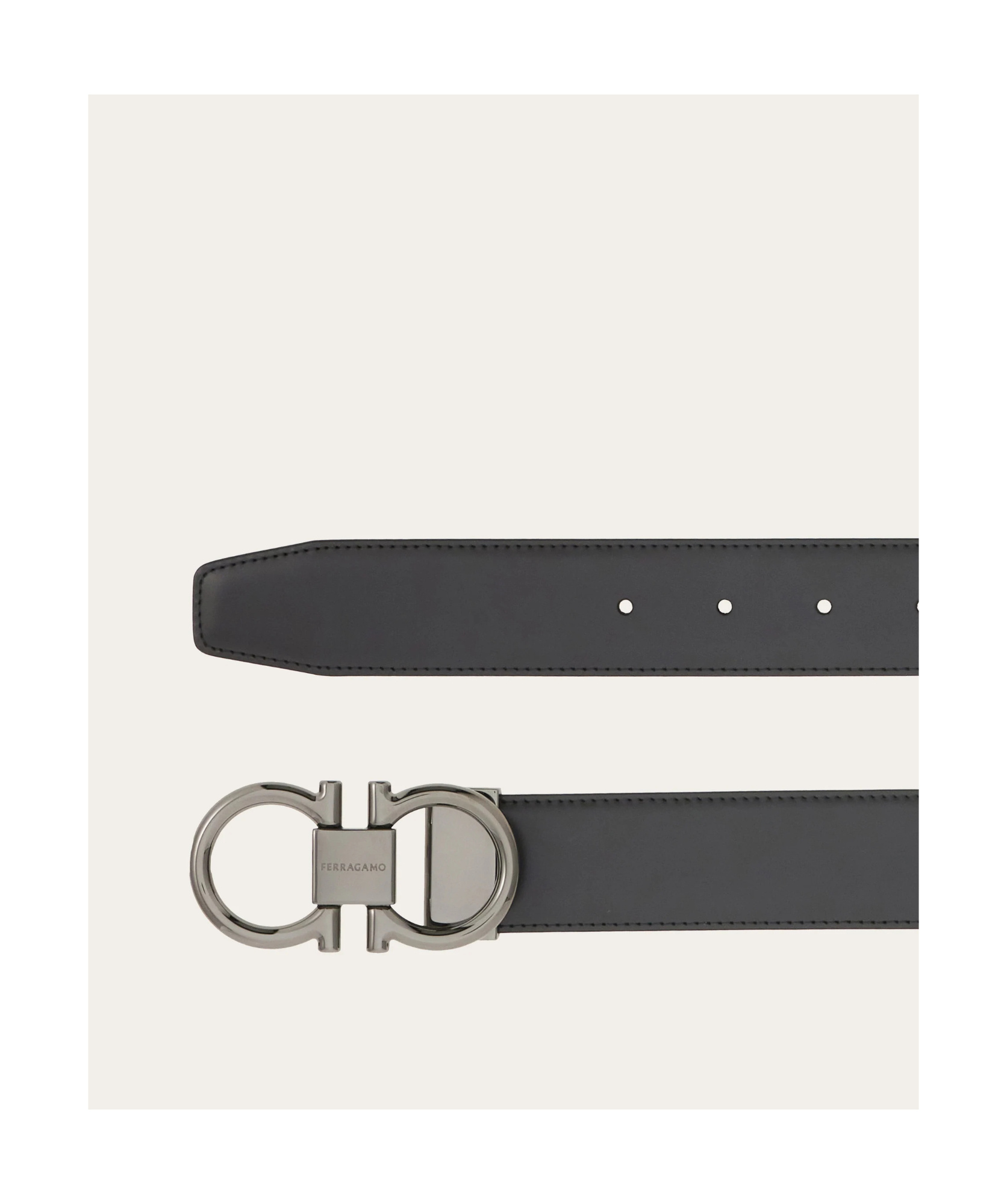 Ferragamo Salvatore Man's Bicolor Leather Belt With Logo Buckle In Black