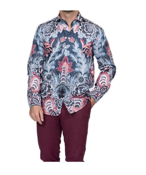 Etro Cotton Shirt With Placed Print In Blue