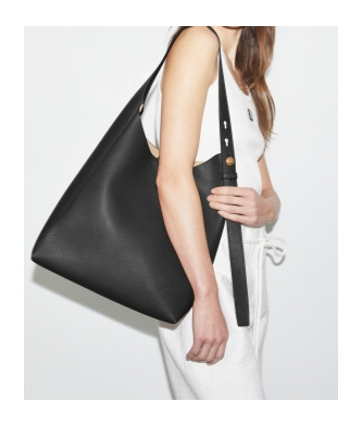 Tory Burch Romy Small Leather Hobo Bag In Black