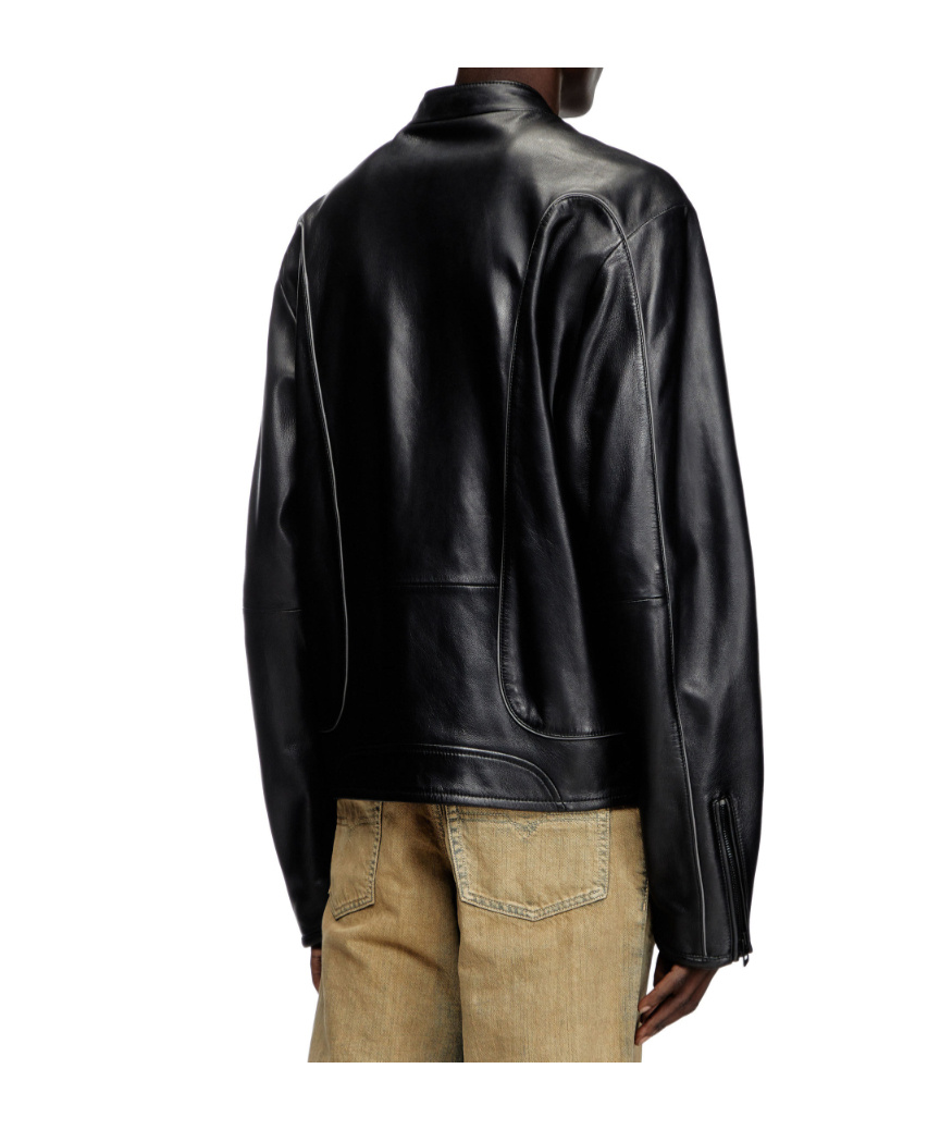 Diesel L-krix Leather Biker Jacket In Black