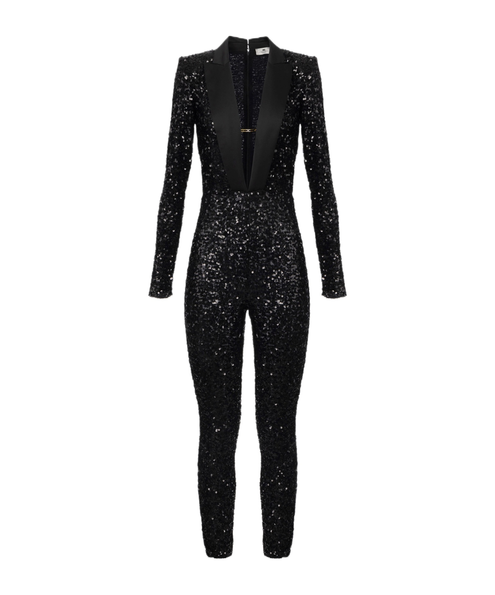 Elisabetta Franchi Sequin Trousers V-neck Embellished Detail In Black