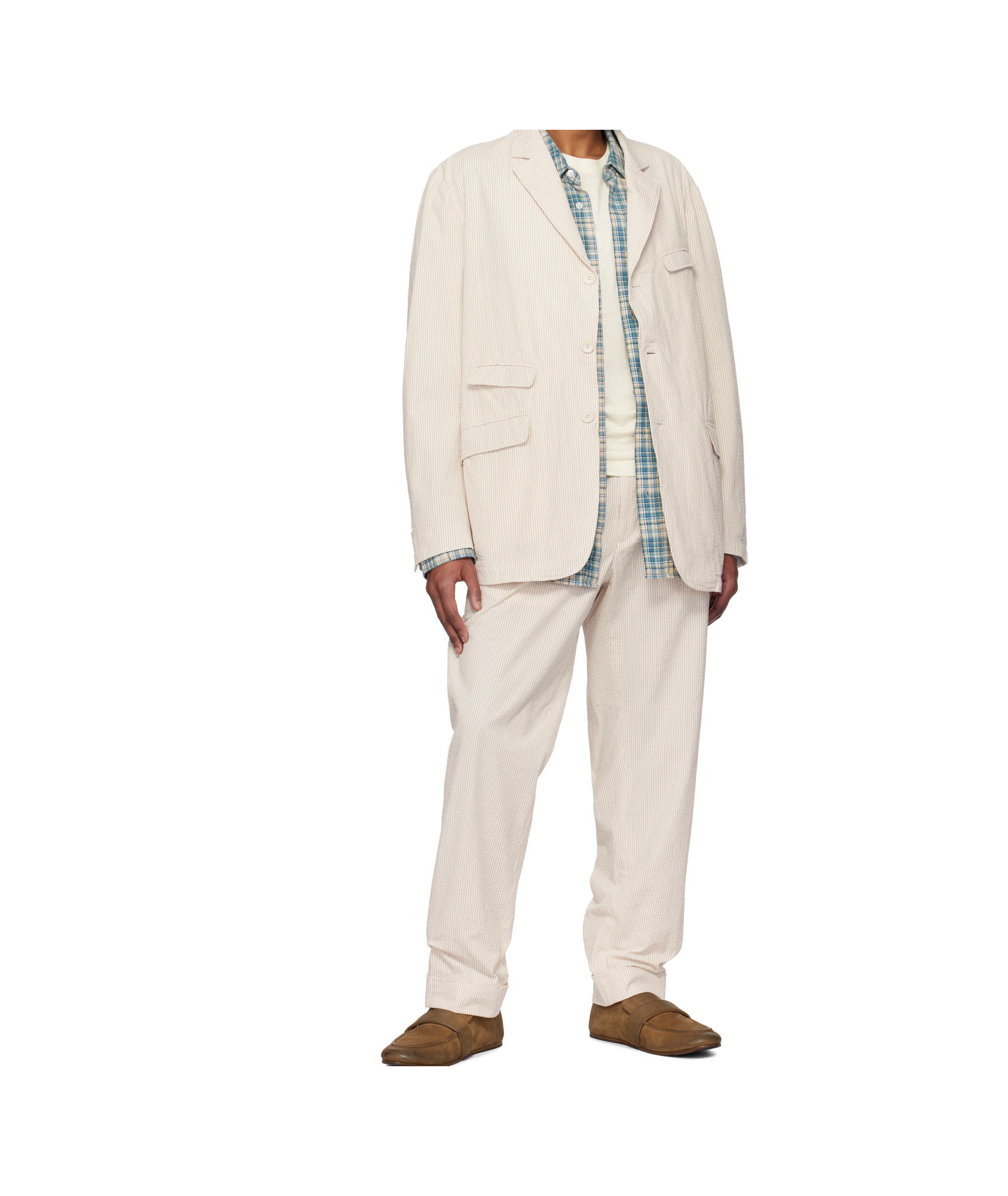 Engineered Garments Beige & White Andover Trousers In Beige\white