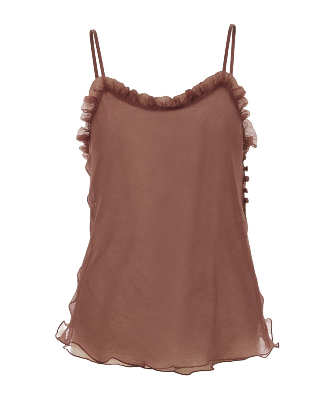 Chloé Lingerie Tulle Ruffle-trim Silk Camisole In Brown