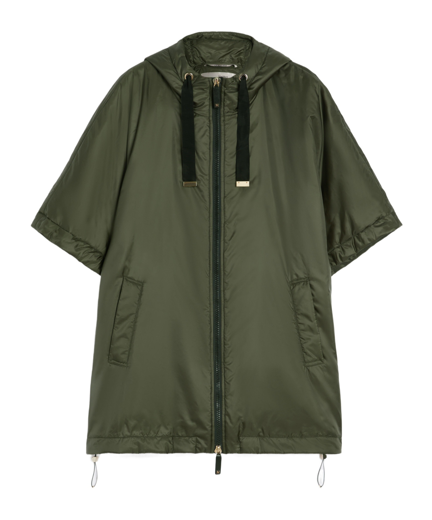 Max Mara Padded Cape With Hood In Water-repellent Canvas In Green