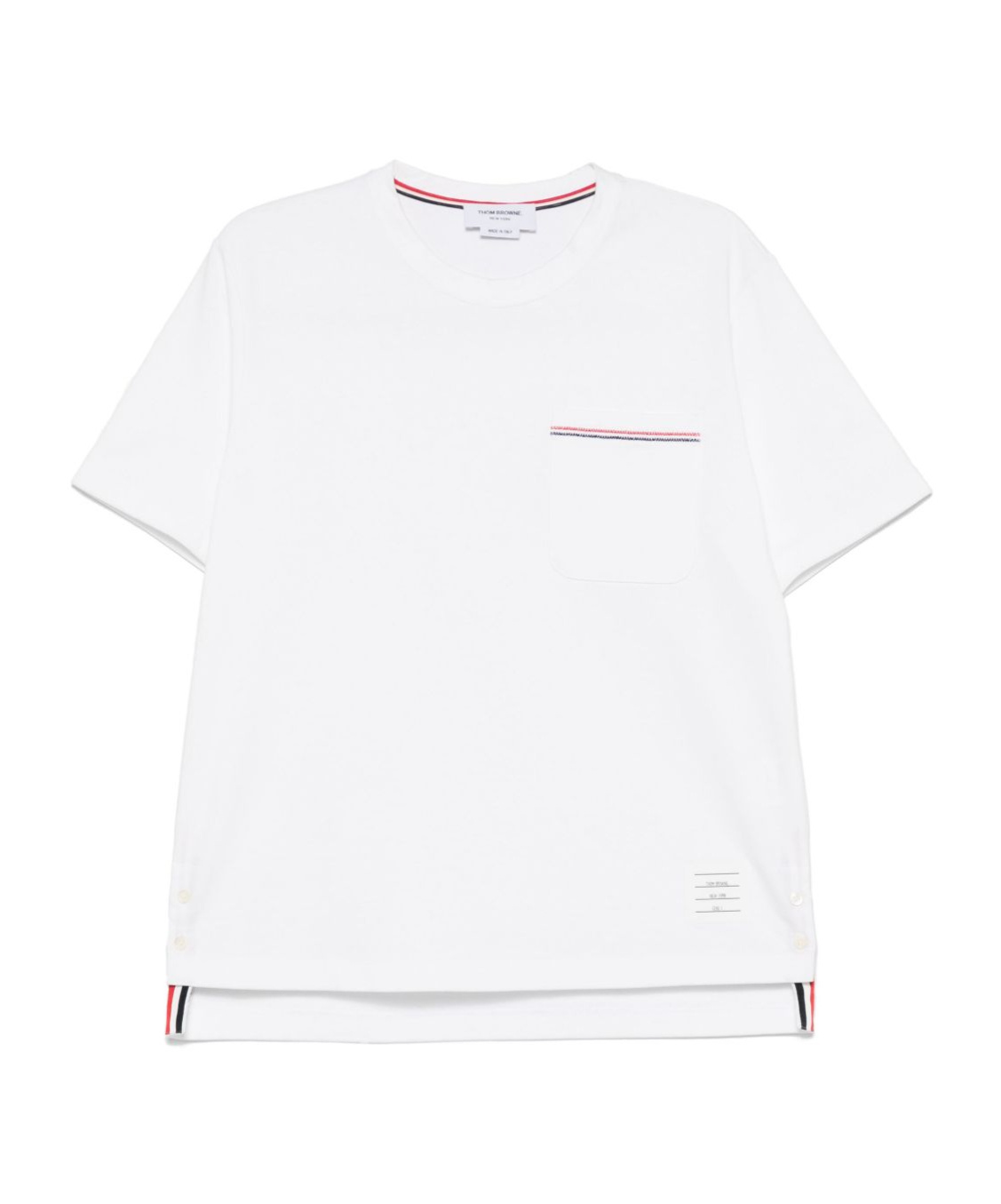 Thom Browne Oversized Short Sleeve Tee With Embroidered Rwb Pocket Trim In Heavy Jersey Clothing In White