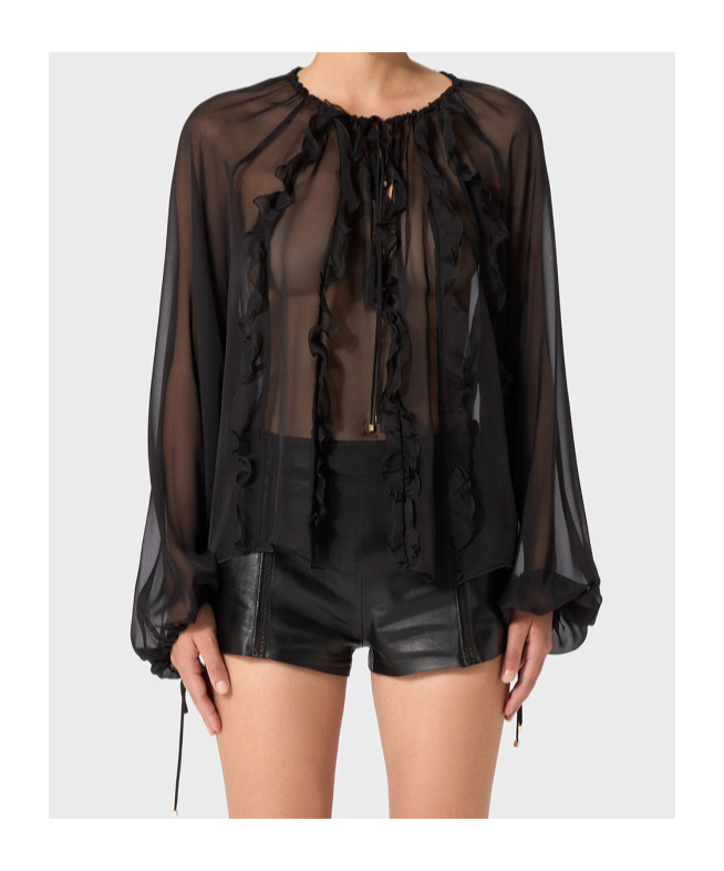 Blumarine Long-sleeved Blouse In Black
