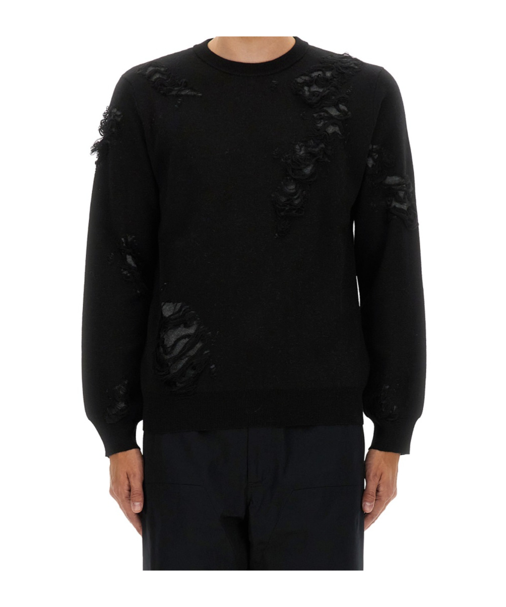 Mm6 Maison Margiela Mm6 By Maison Margiela Textured Black Wool Sweater With Relaxed Fit In Black