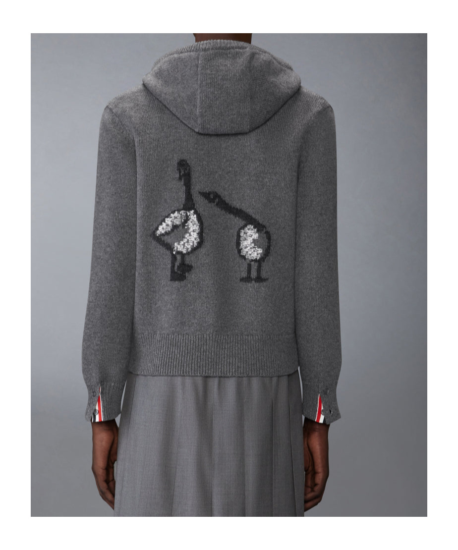 Thom Browne Intarsia Zip-up Hoodie In Gray