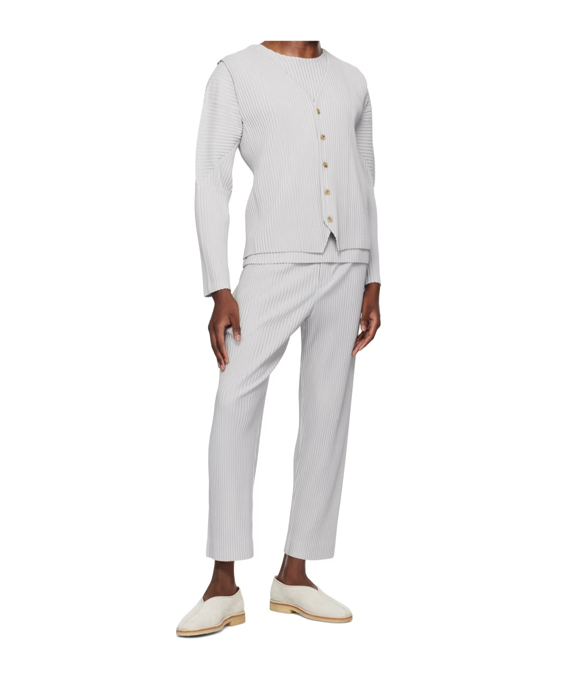 Issey Miyake Pleated V-neck Vest In White