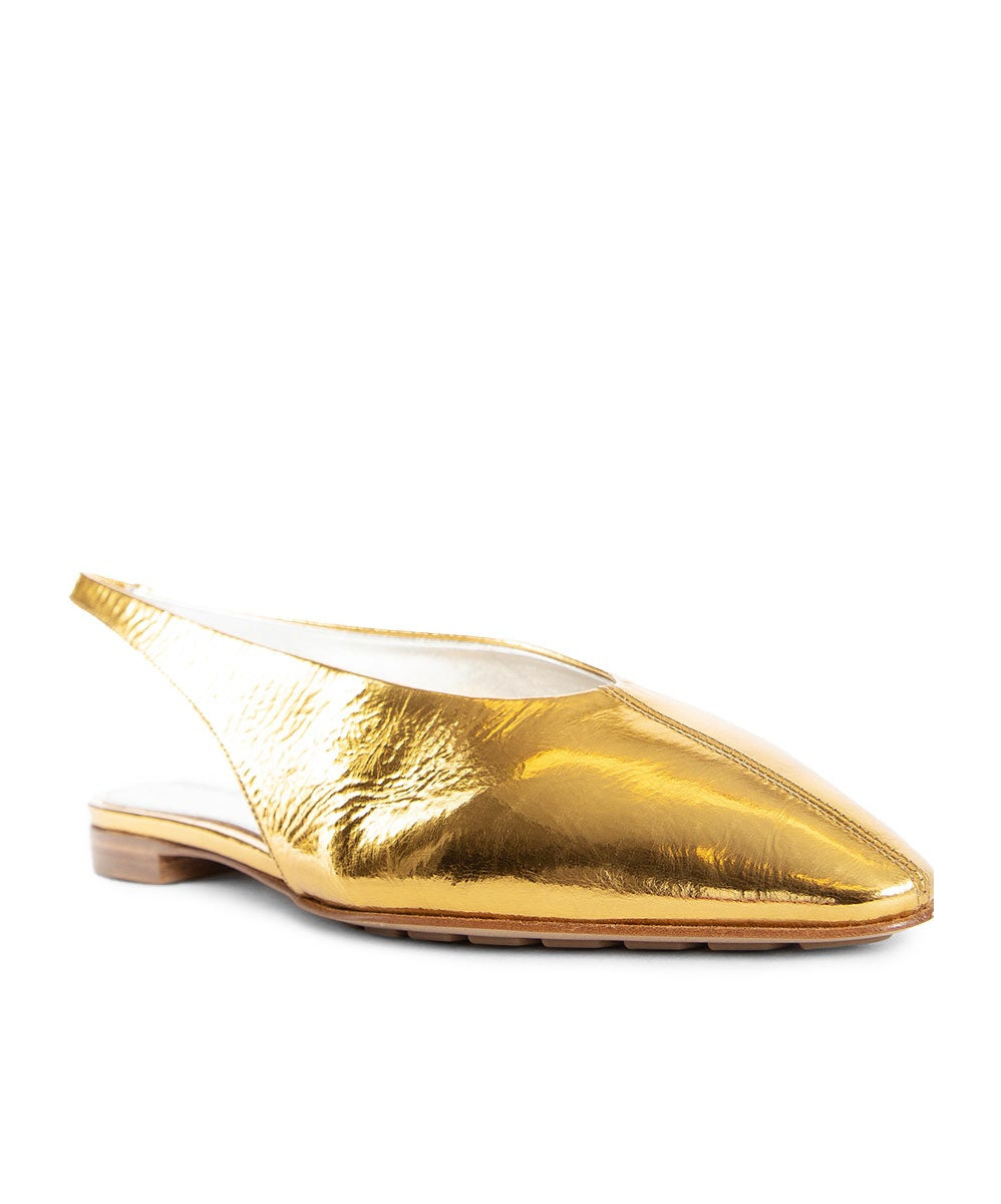 Bottega Veneta Metallic Leather Slingback Ballerina Flats In Golden