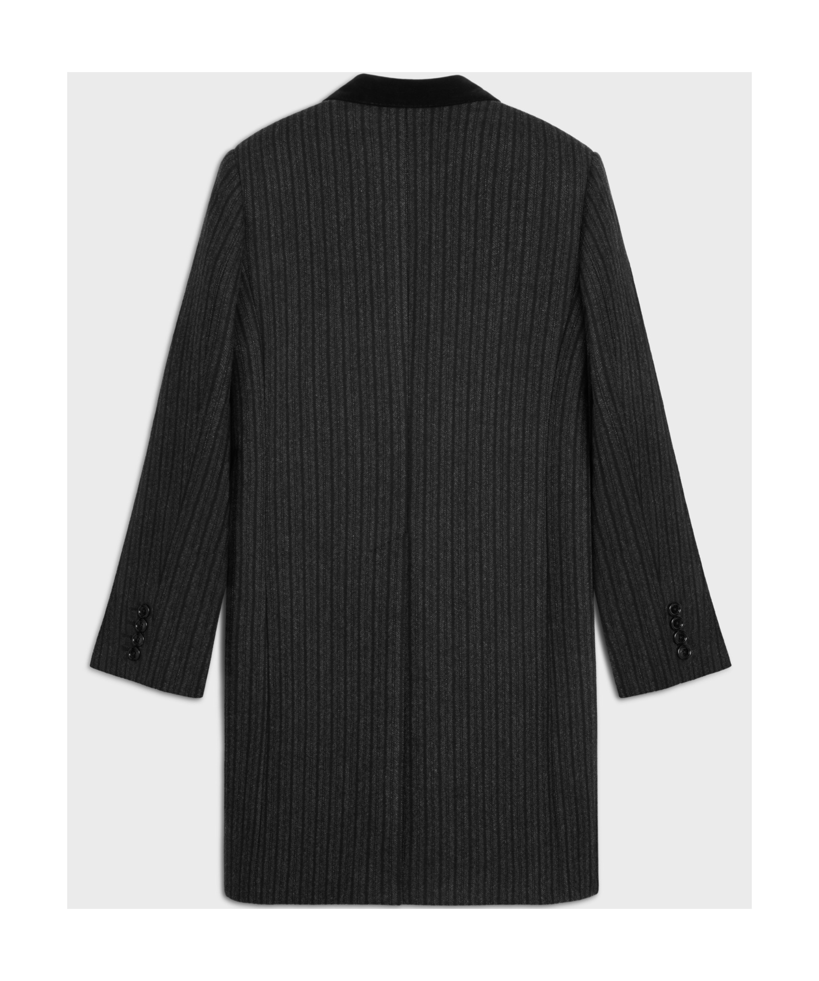 Celine Striped Wool Coat In Black