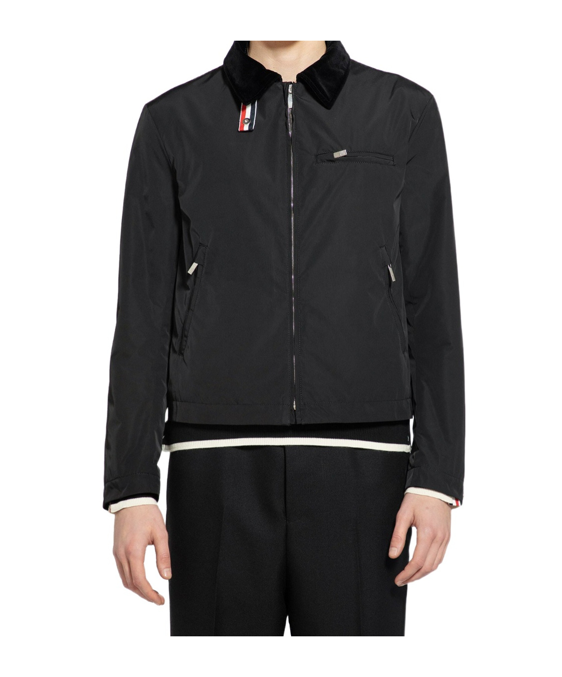 Thom Browne Rwb Stripe Zip-up Padded Jacket In Black