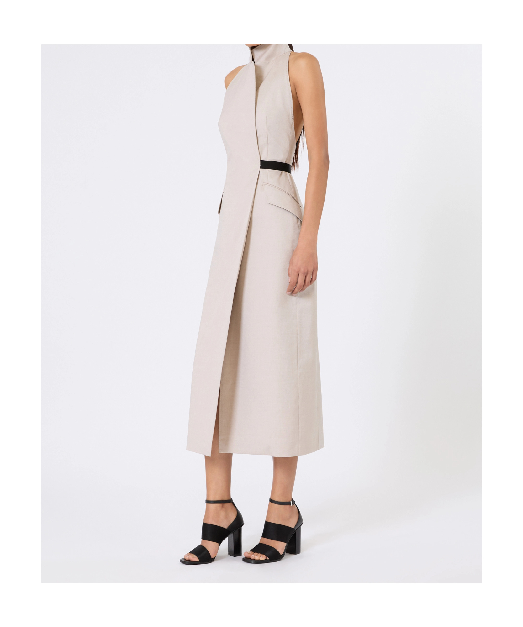 Max Mara Cime Stretch Cotton And Wool-blend Halterneck Maxi Dress In Neutral