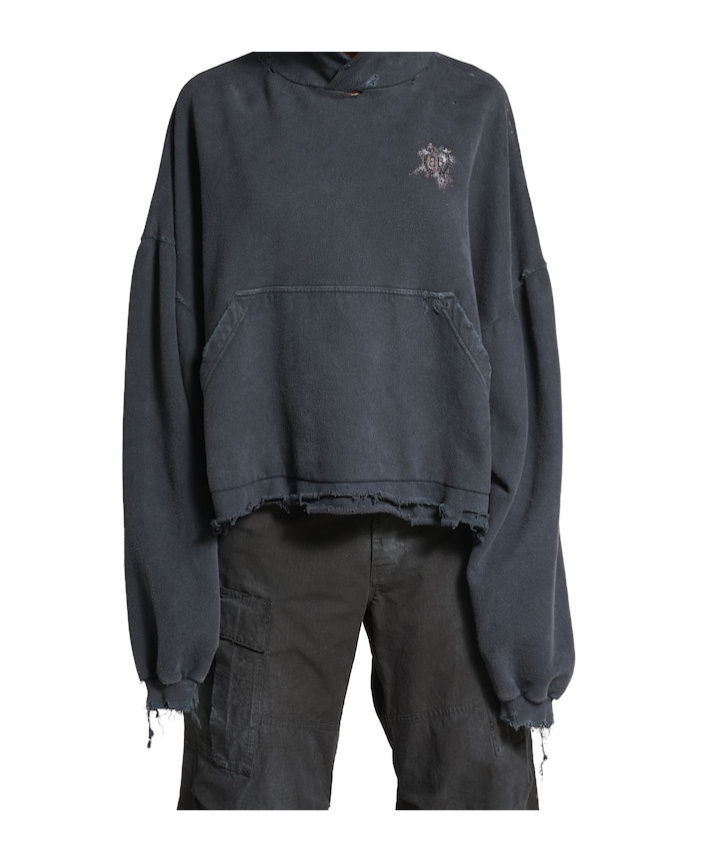 Balenciaga Nail Polish Cropped Hoodie In Faded Black In Faded Black