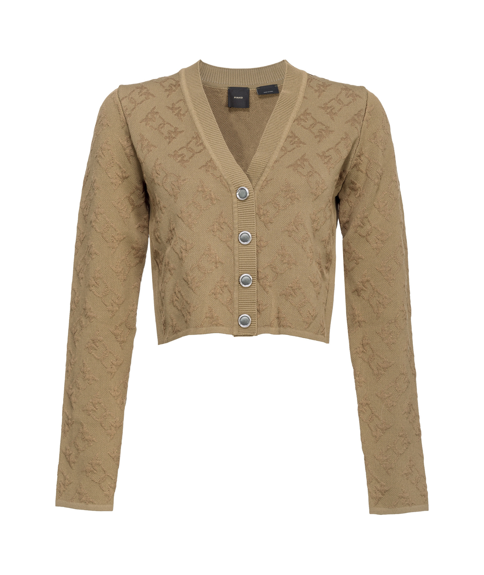 Pinko V-neck Knitted Cardigan In Brown