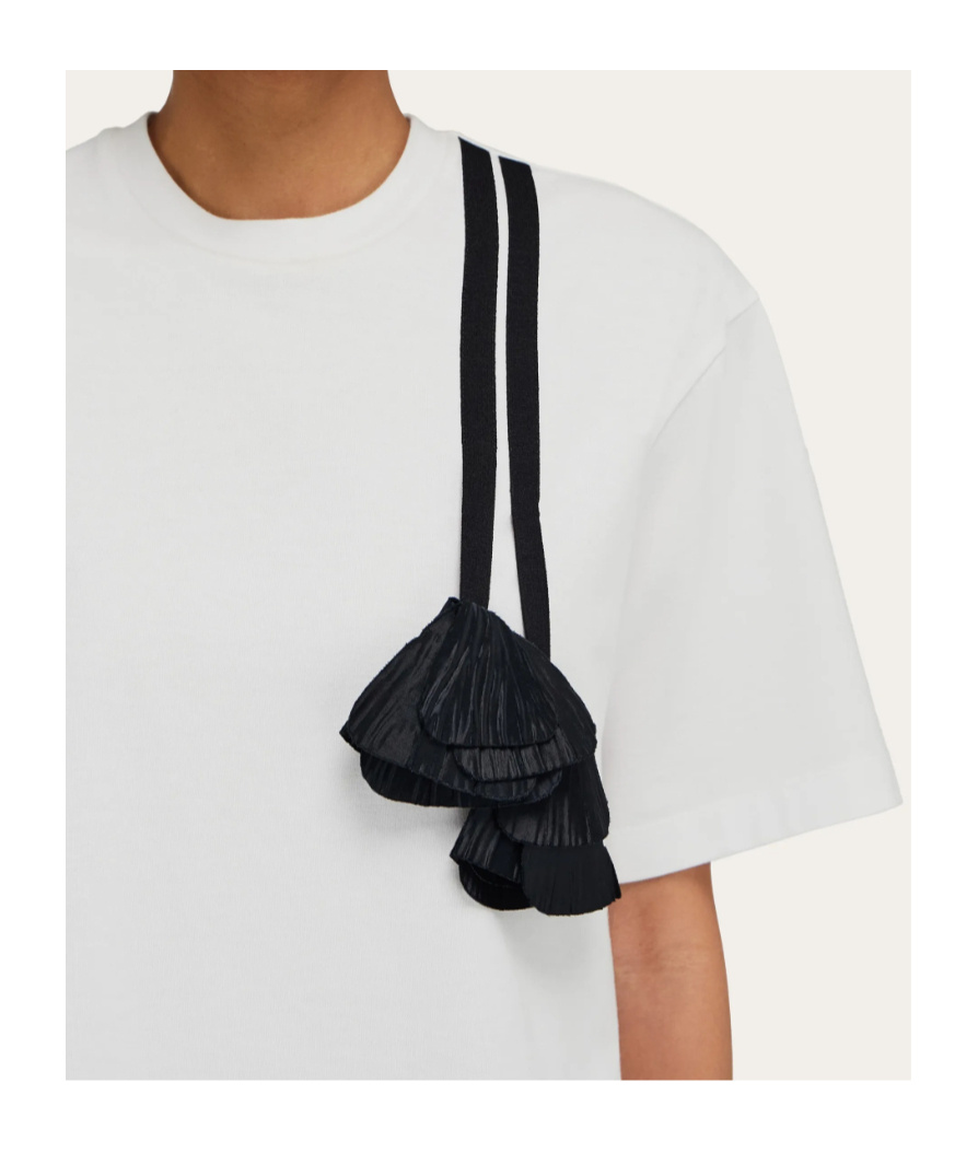 Ferragamo T-shirt With Floral Detail And Tassels In Black