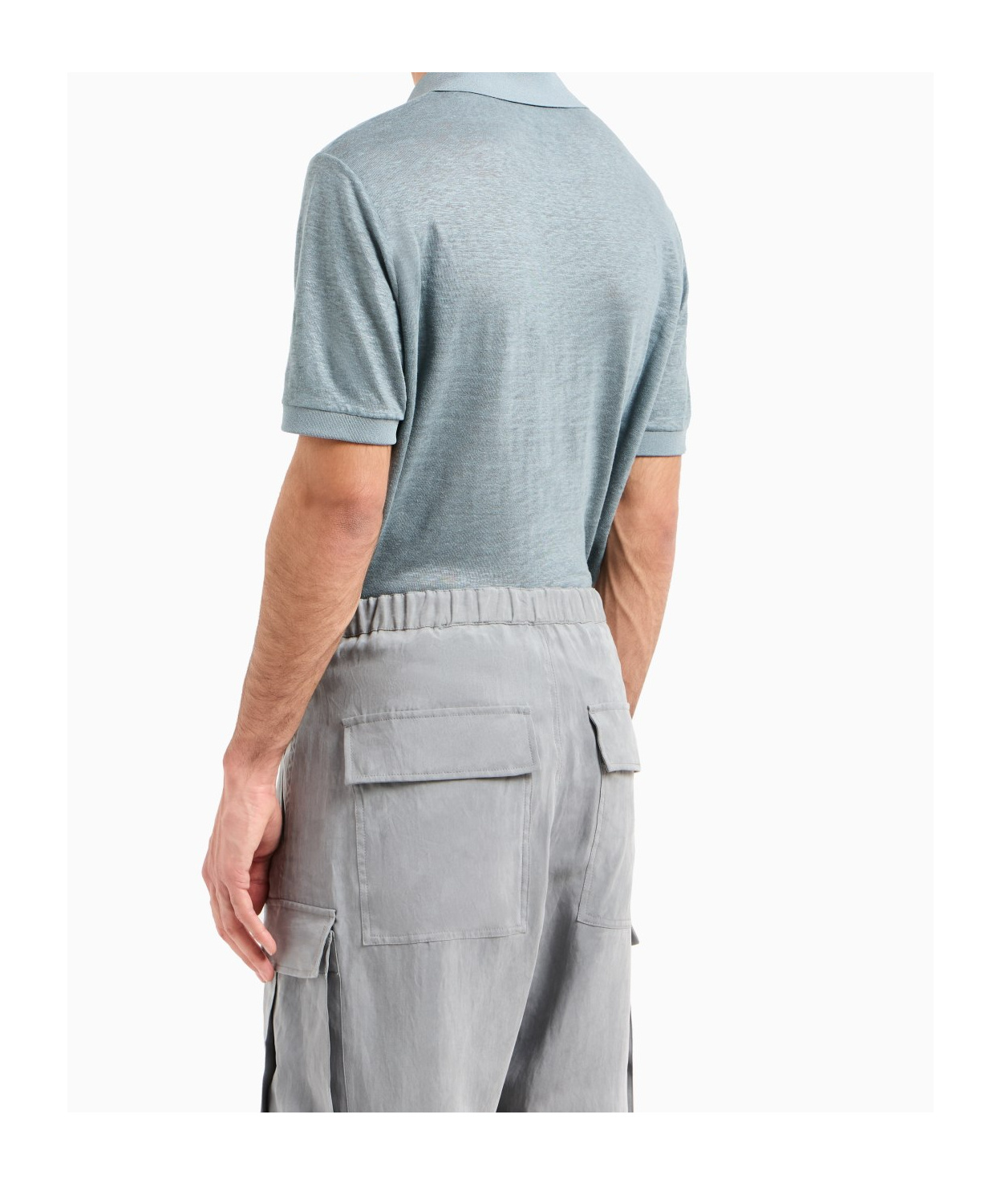 Giorgio Armani Short-sleeved Polo Shirt In Linen Jersey In Blue