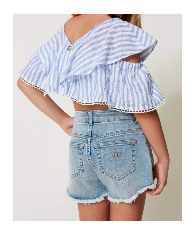 Shop Twinset Frayed Denim Shorts
