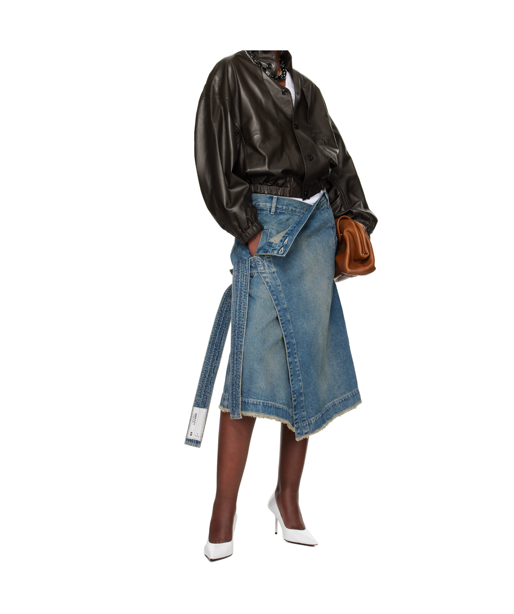 Lu'u Dan Blue Apron Denim Midi Skirt In Blue