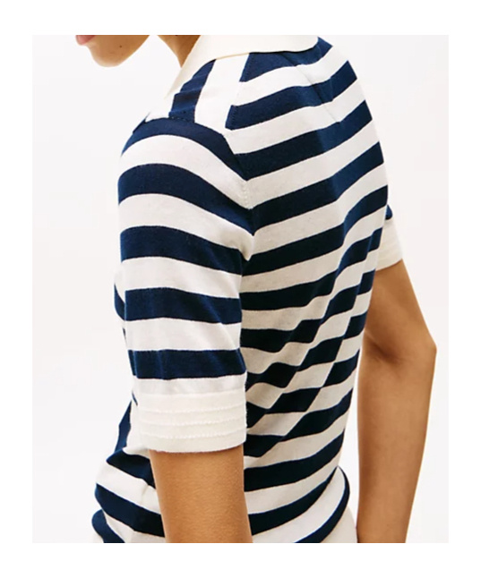 Tommy Hilfiger Womens Metallic Cotton Polo Top In White Stripes