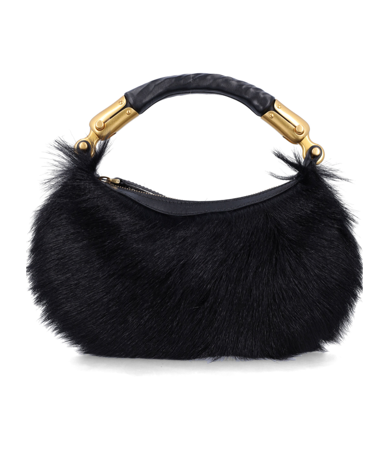 Balmain Genuine Fur Handbag With Leather Handle In Black