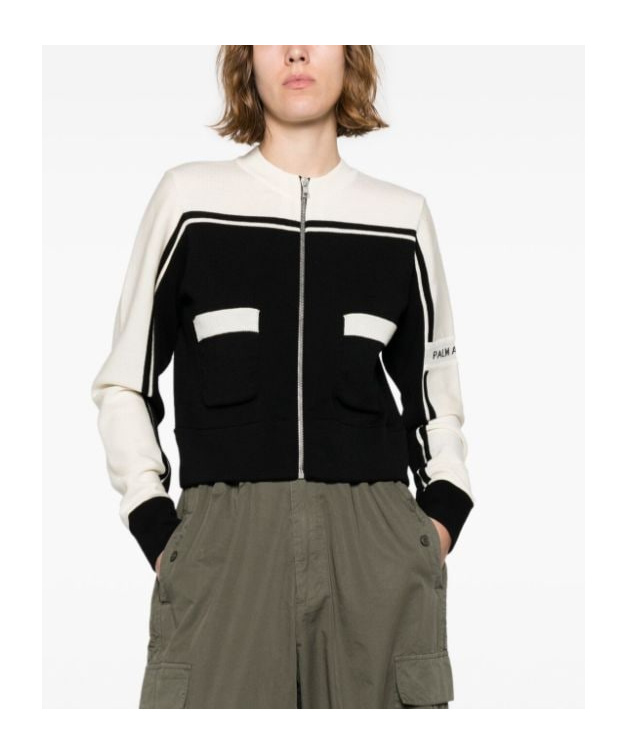 Palm Angels Logo-intarsia Wool Zip Cardigan In Black