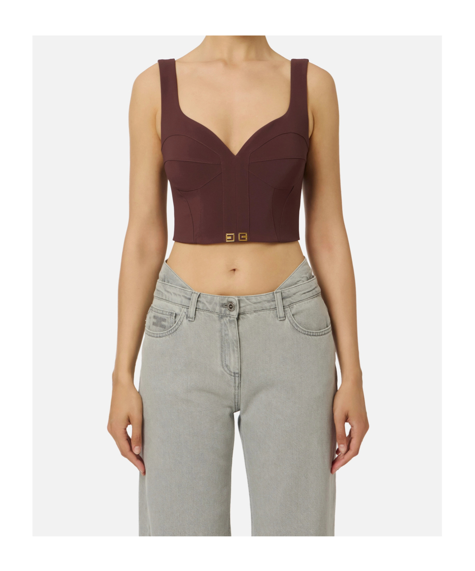 Elisabetta Franchi Corset-style Top In Brown