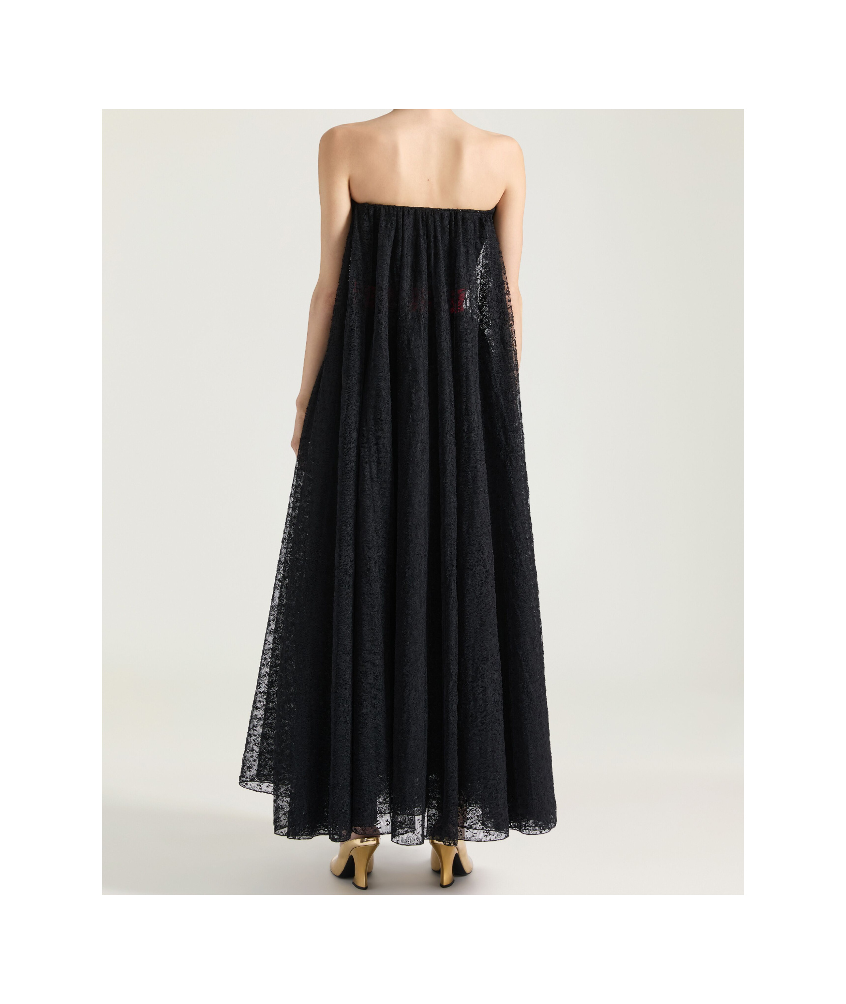 Givenchy Strapless Cape-effect Pleated Webbing-trimmed Lace Midi Dress In Black