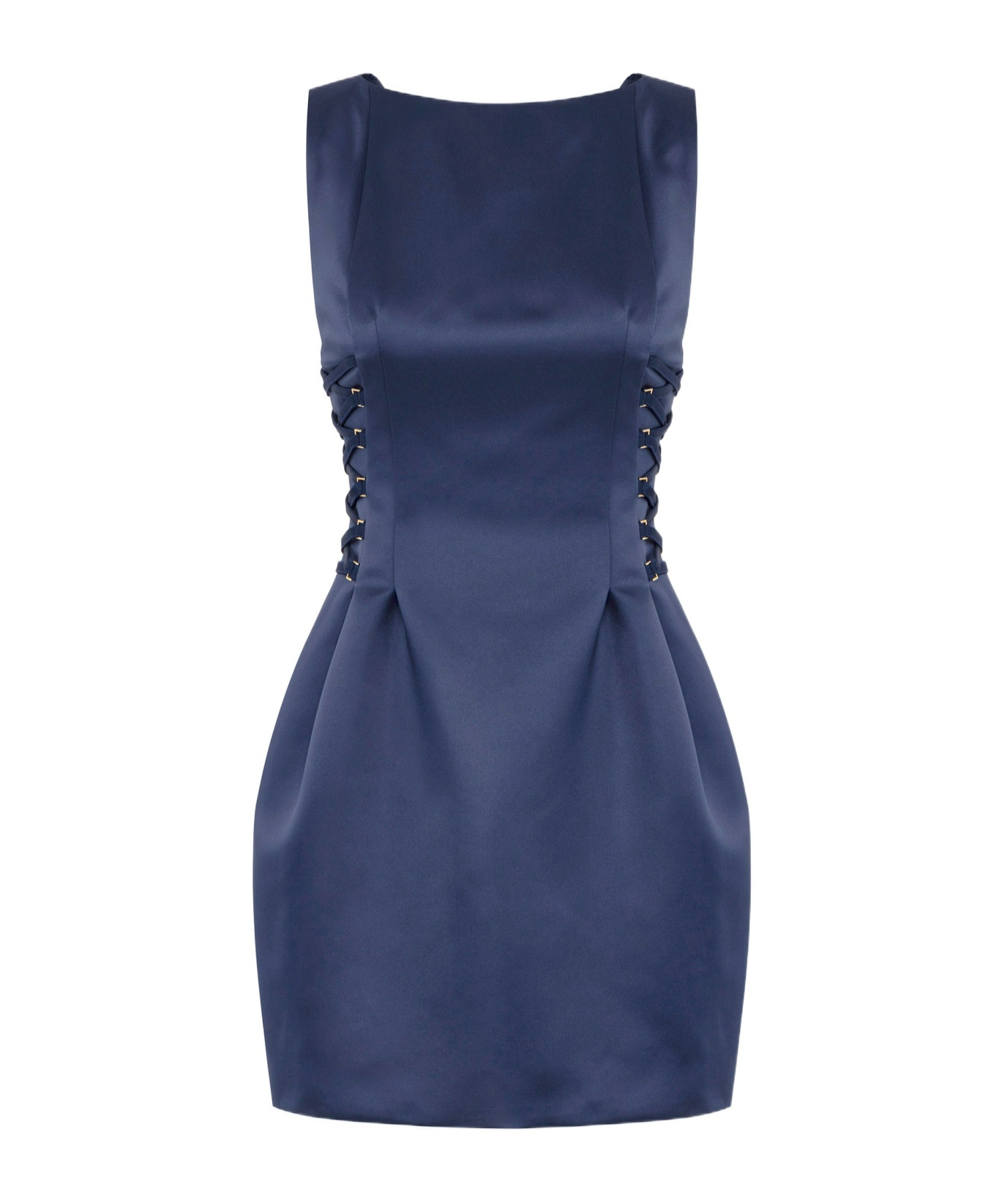 Elisabetta Franchi Duchess Dress With Boat Neckline And Laces In Blue