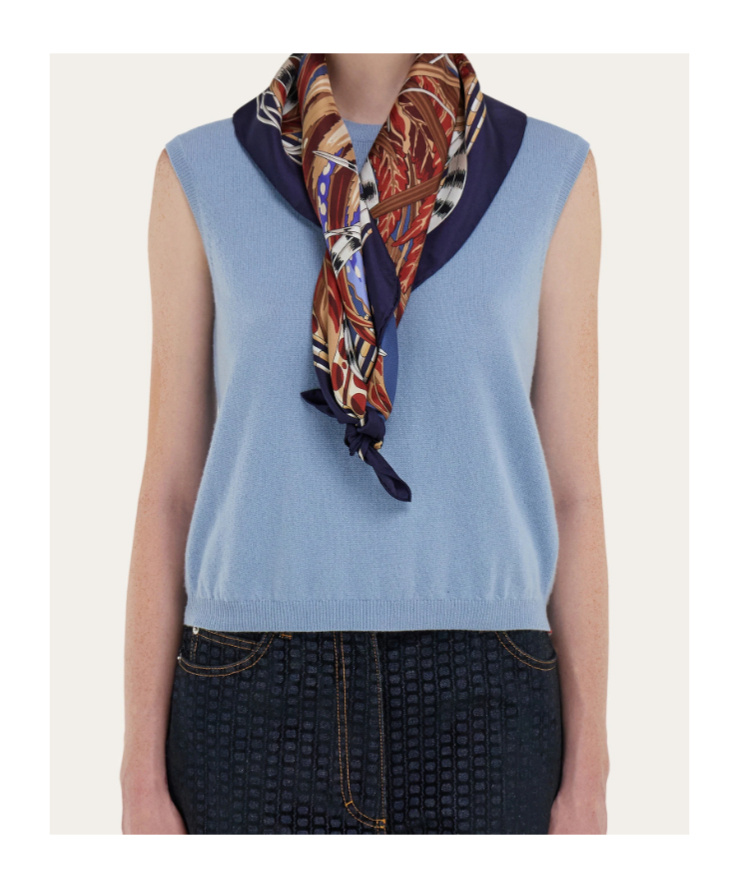 Ferragamo Rooster-print Silk Scarf In Blue