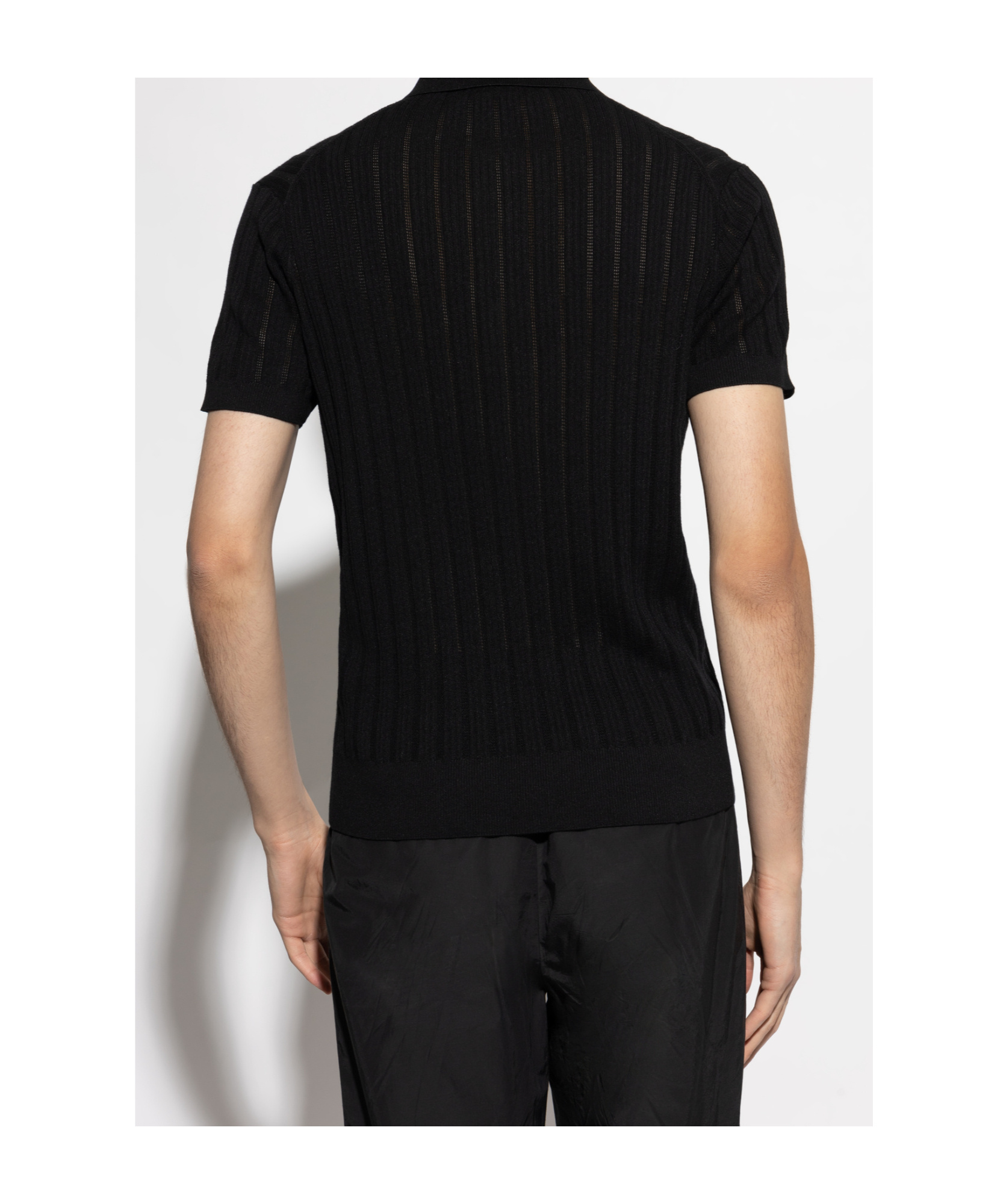 Tom Ford Classic Black Pique Polo With Textured Finish In Black