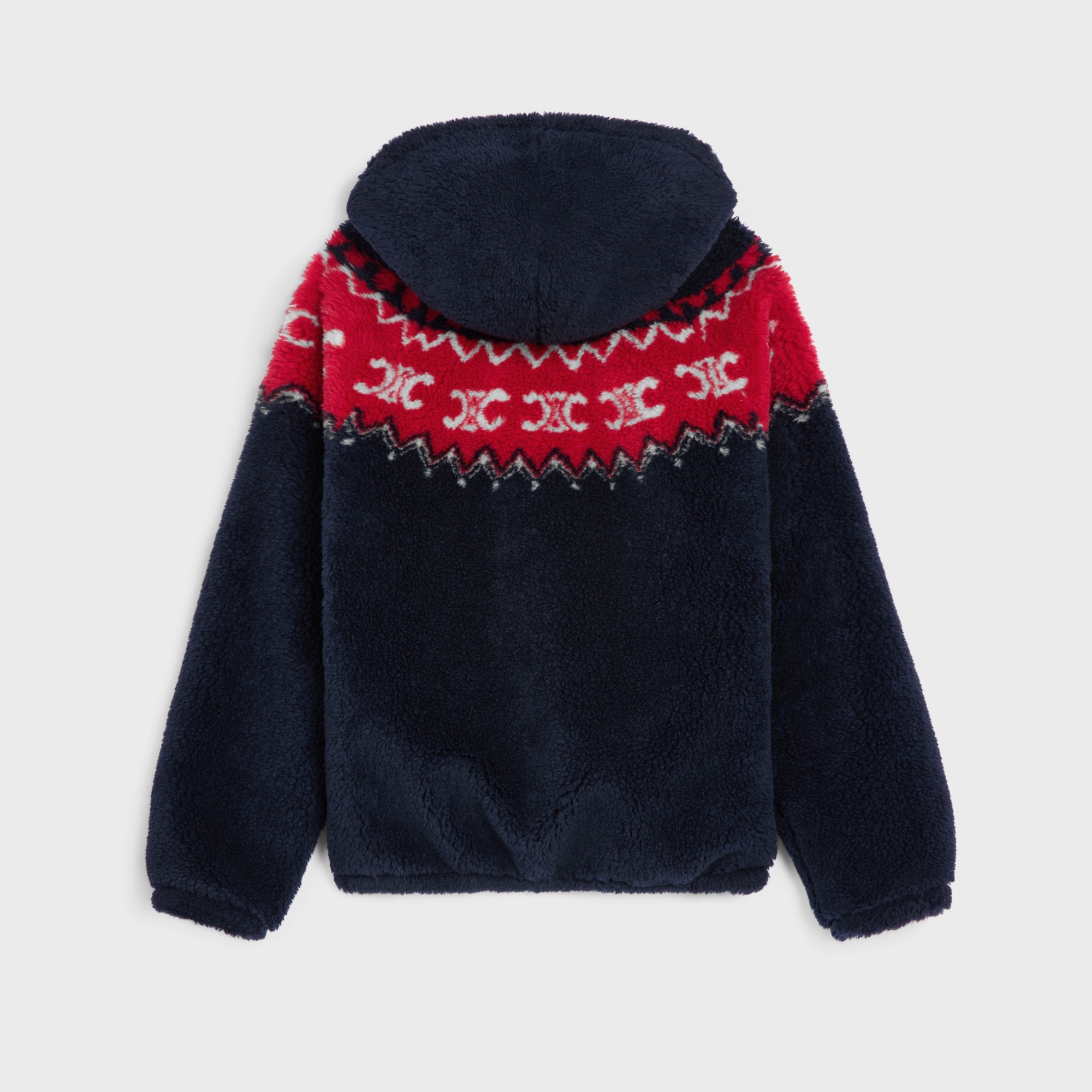 Celine Men Fair Isle Triomphe Brushed Fabric Hooded Jacket In Blue