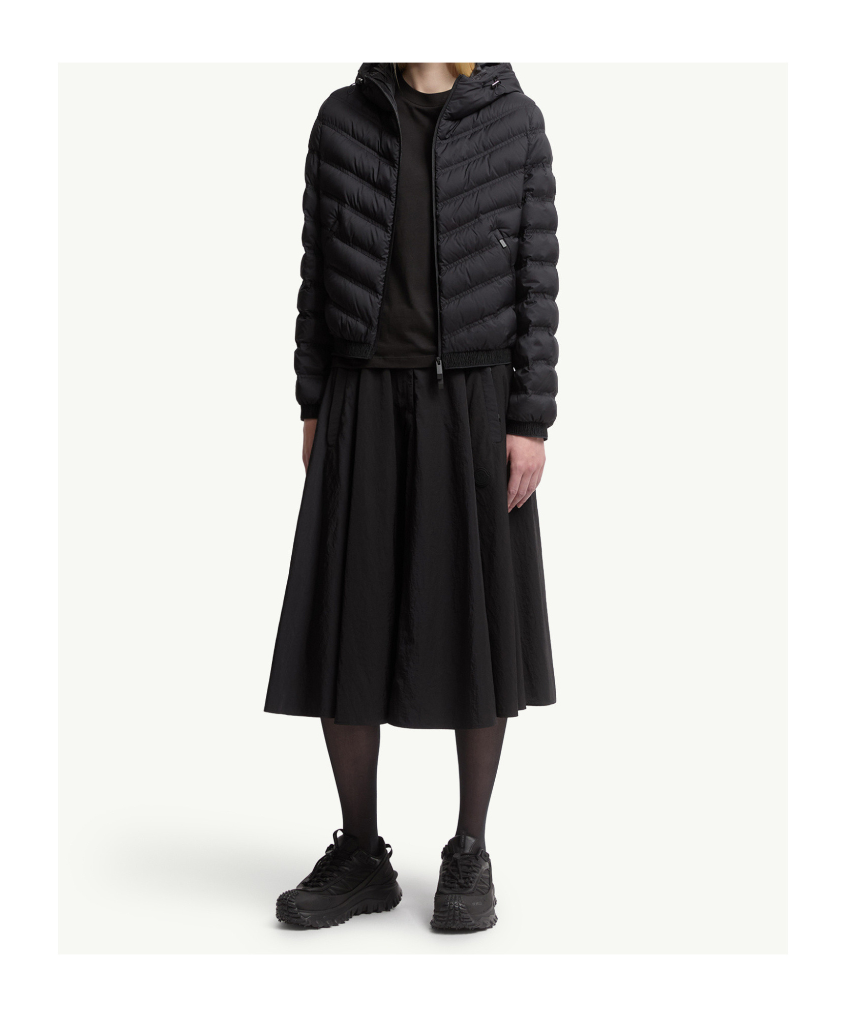 Moncler Pleated Back Cotton T-shirt In Black