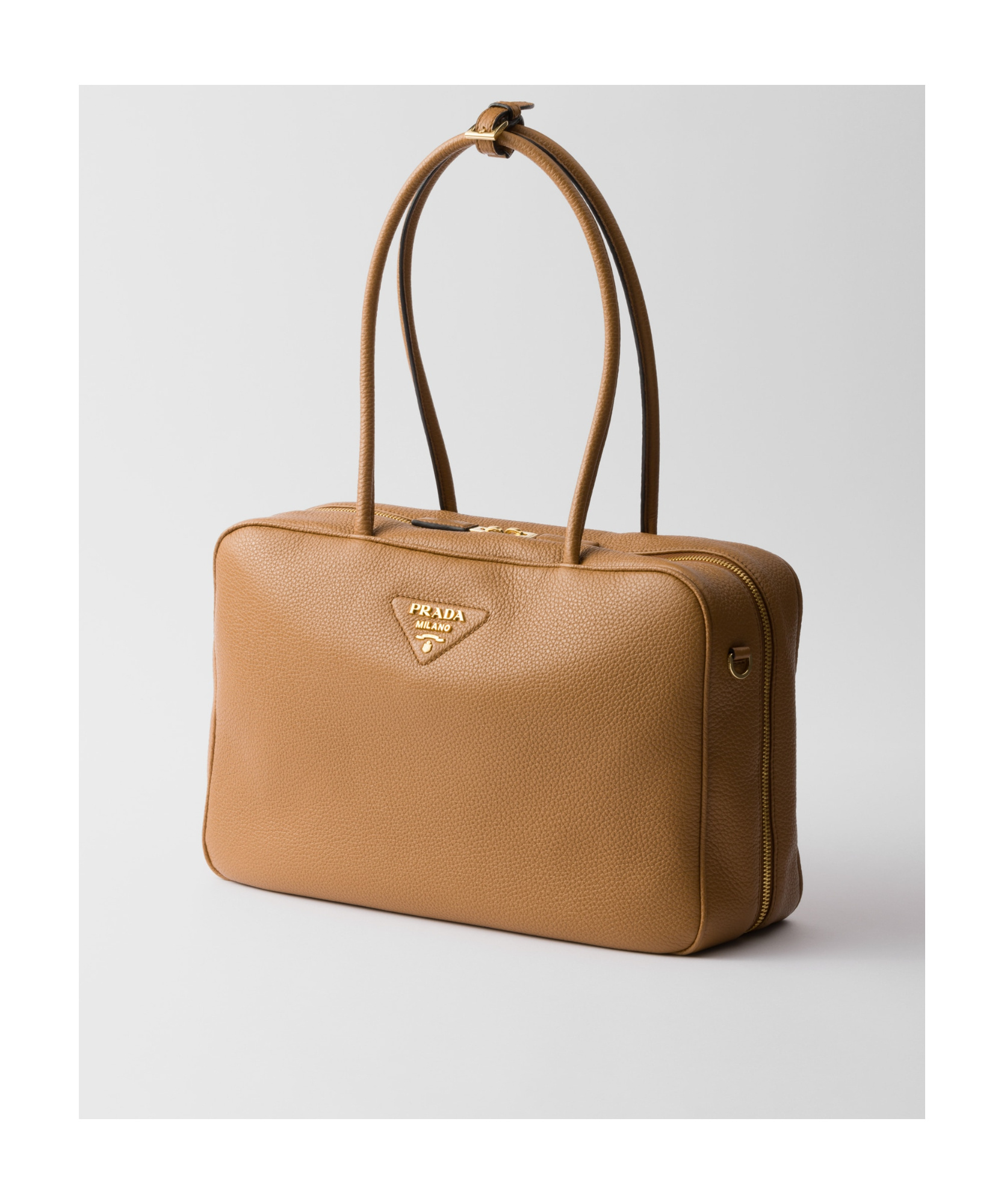 Prada Large Leather Top-handle Bag In Caramel