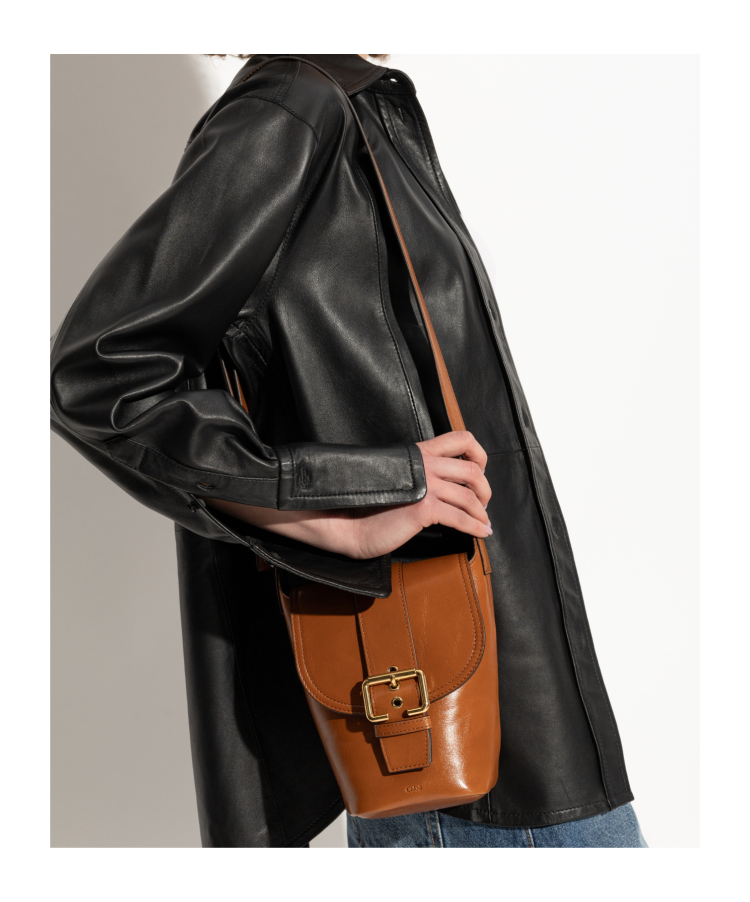 Chloé Mini Leather Saddle Bag In Brown