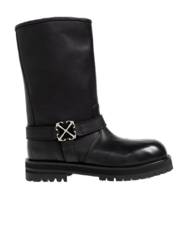 Off-white Round-toed Ankle Boots In Black