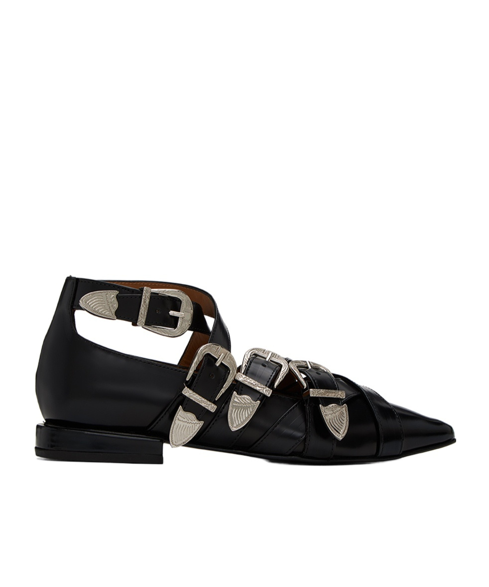 Toga Wound Pin Buckle Ankle Strap Flat Sole Shoes In Black