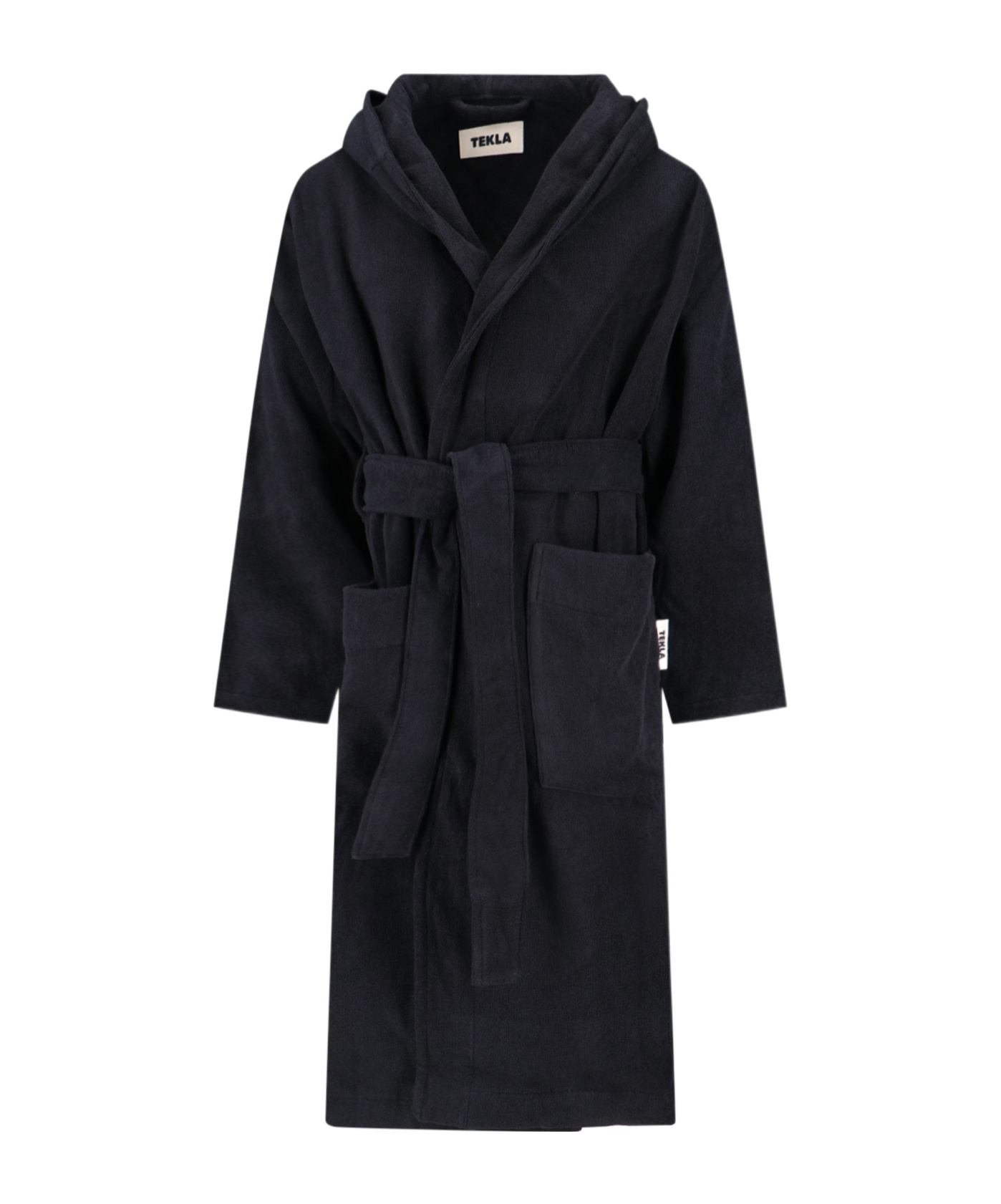 Tekla Hooded Bath Robe In Black