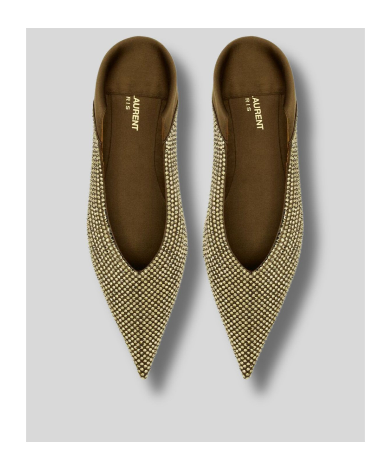 Saint Laurent Nour Slippers In Satin Crepe And Rhinestones In Brown