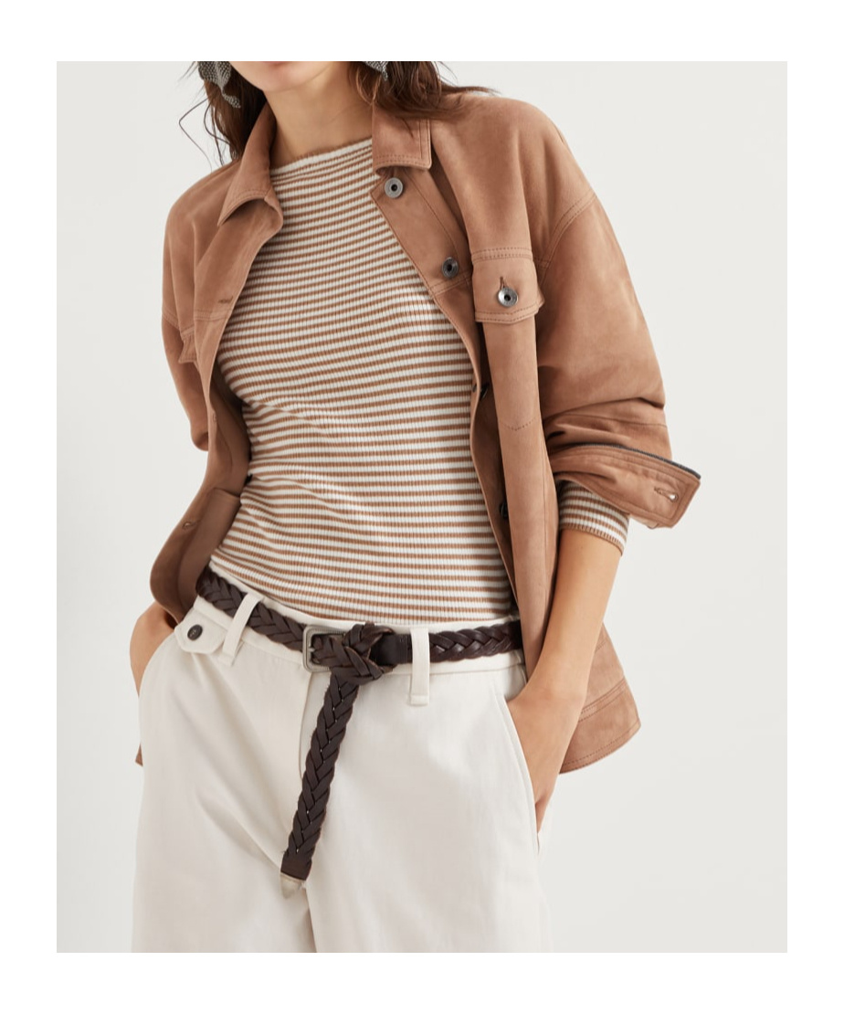 Brunello Cucinelli Couture Suede Jacket In Nude