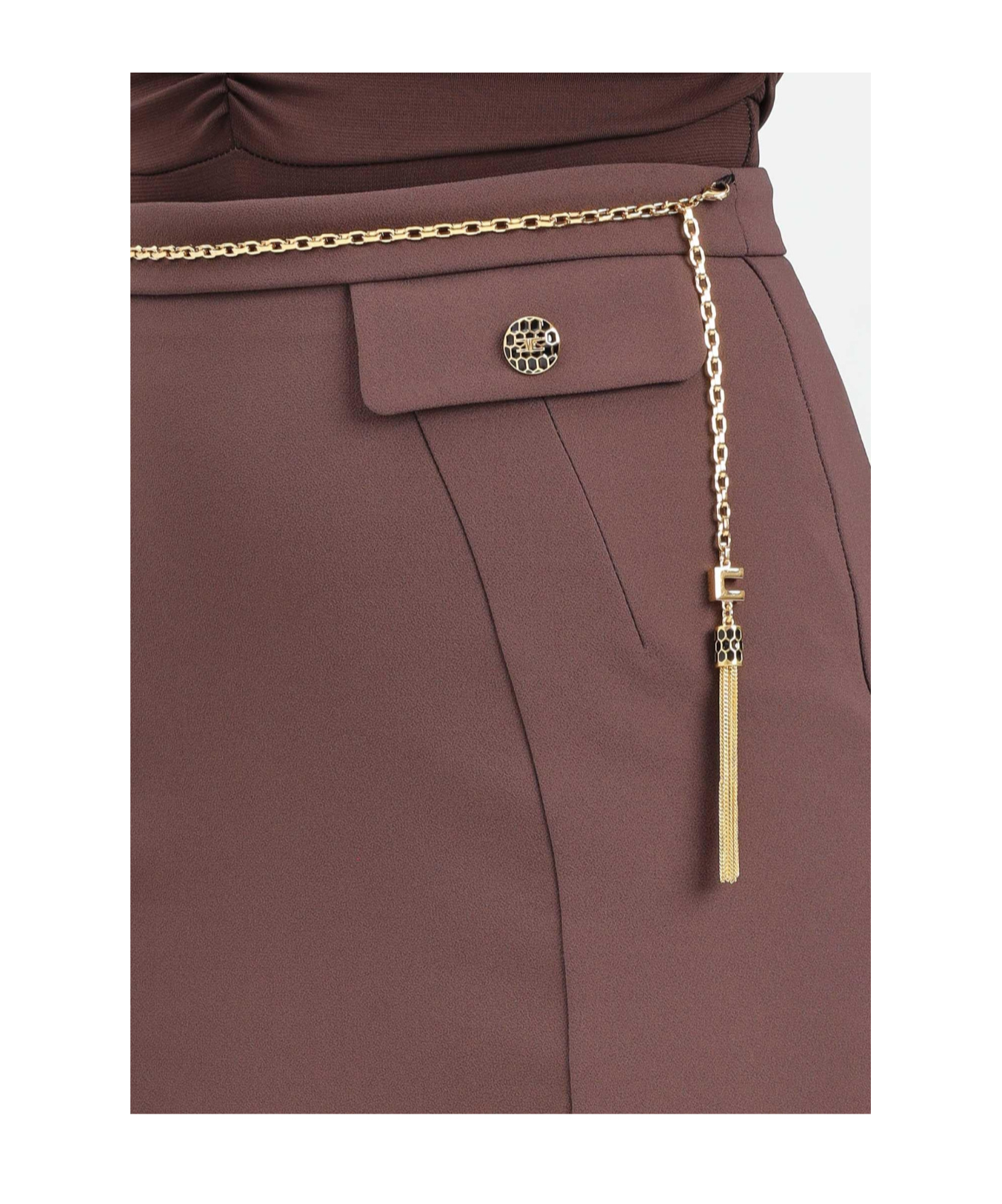 Elisabetta Franchi Chain-embellished Skirt In Brown