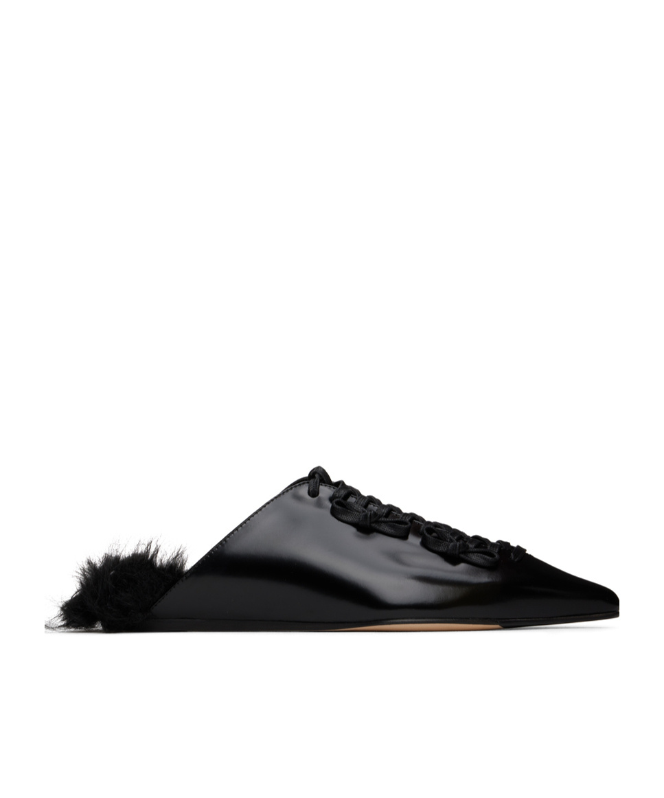 Simone Rocha Pointed-toe Faux-fur Muller Shoes In Black
