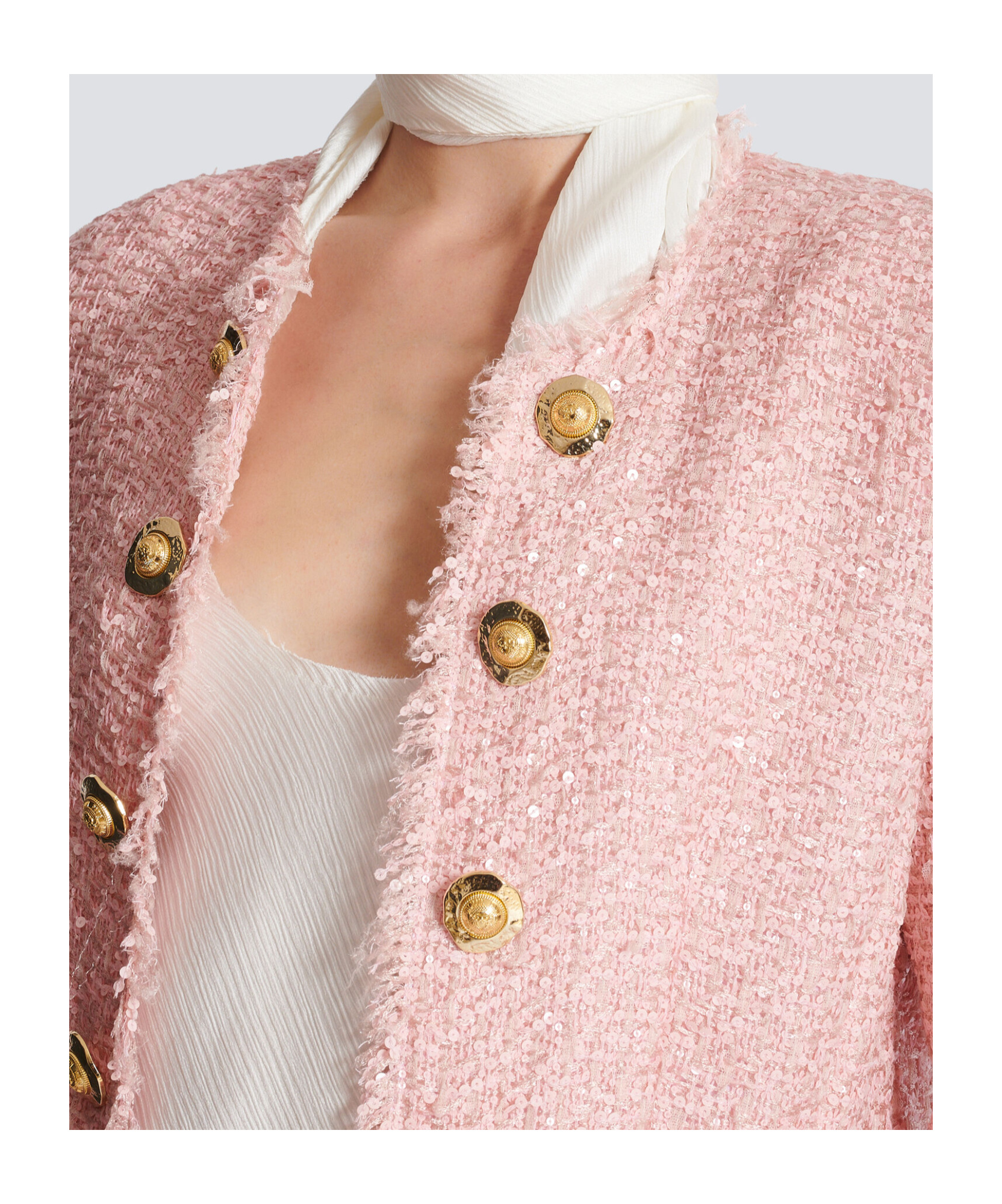 Balmain Tweed Jacket With All-over Sequins And Structured Shoulders In Pink