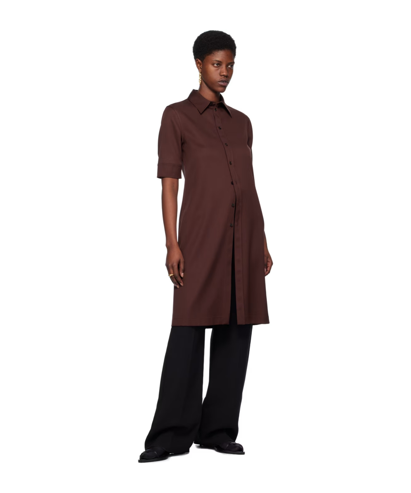 Jil Sander Shearing Wool Short-sleeved Dress In Red