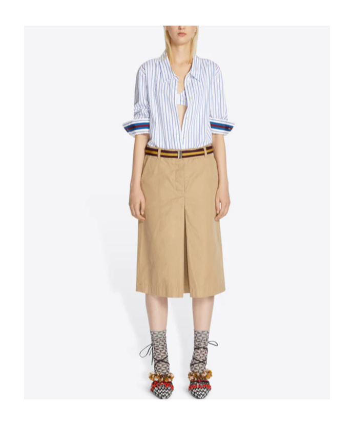 Dries Van Noten Sulia Belted A-line Cotton Skirt In Nude