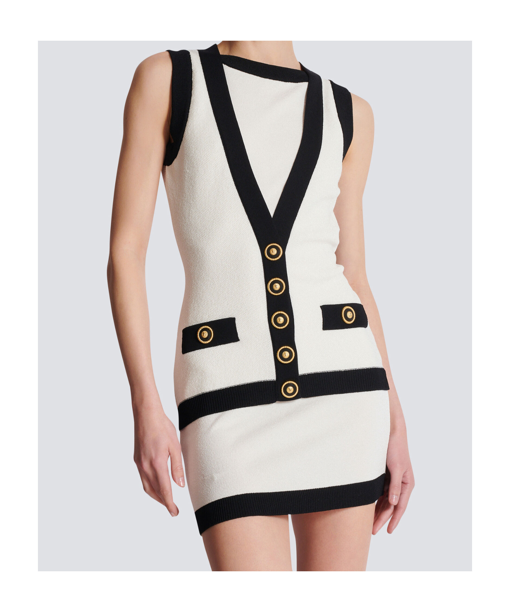 Balmain Knitted Sleeveless Mini Dress In White