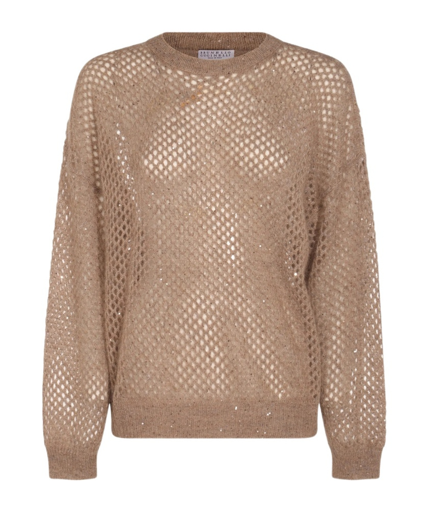 Brunello Cucinelli Rustic Dazzling Net Sweaters And Cardigans Beige