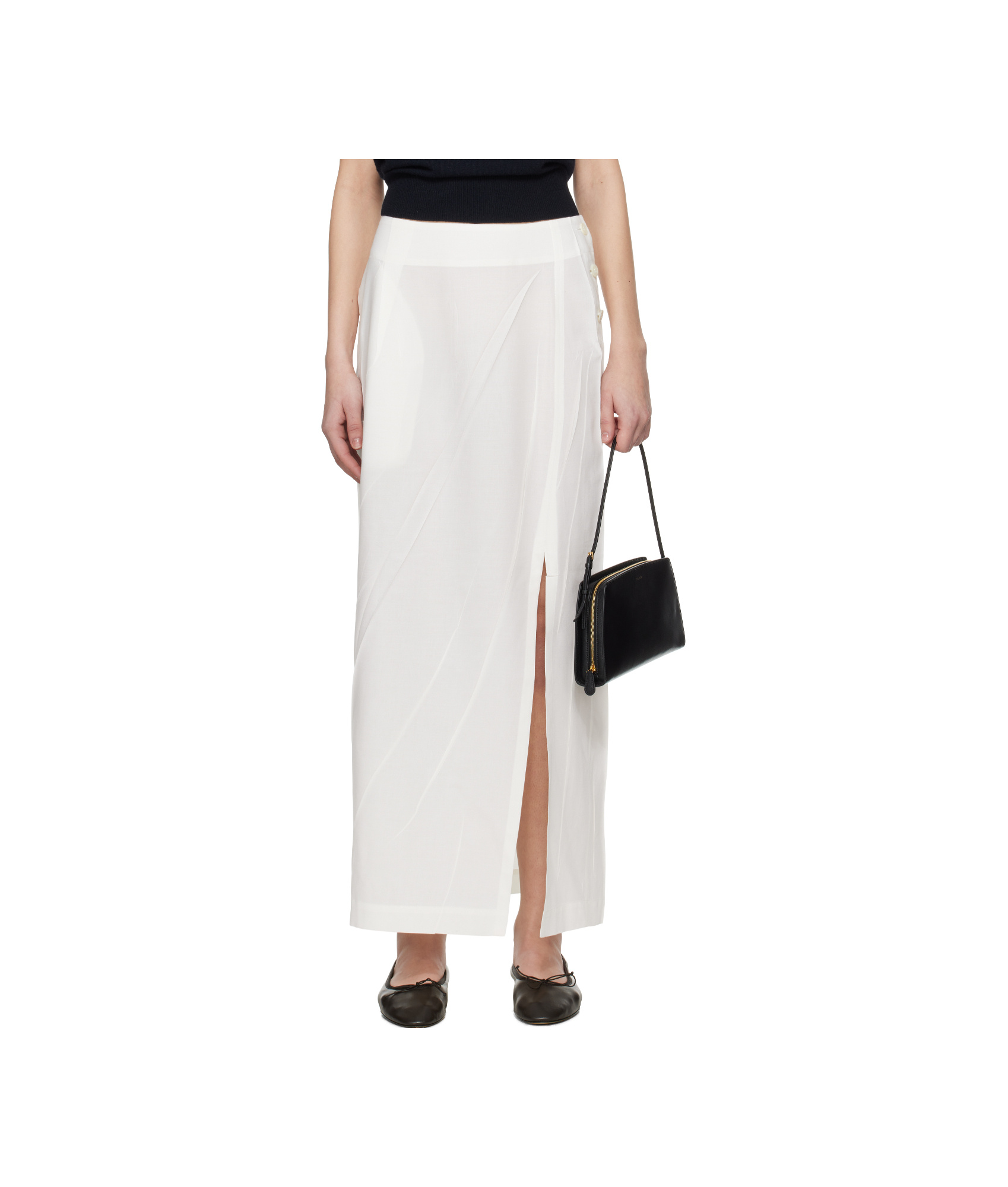 Issey Miyake White Pressed Form Midi Skirt In Washi White