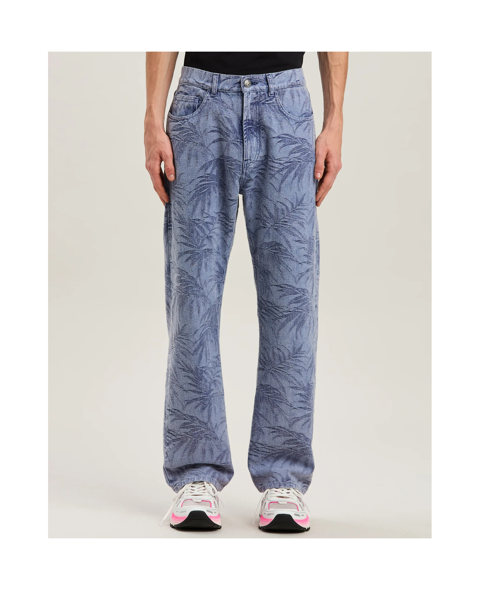 Palm Angels Palm Jacqured Denim Pants In Blue